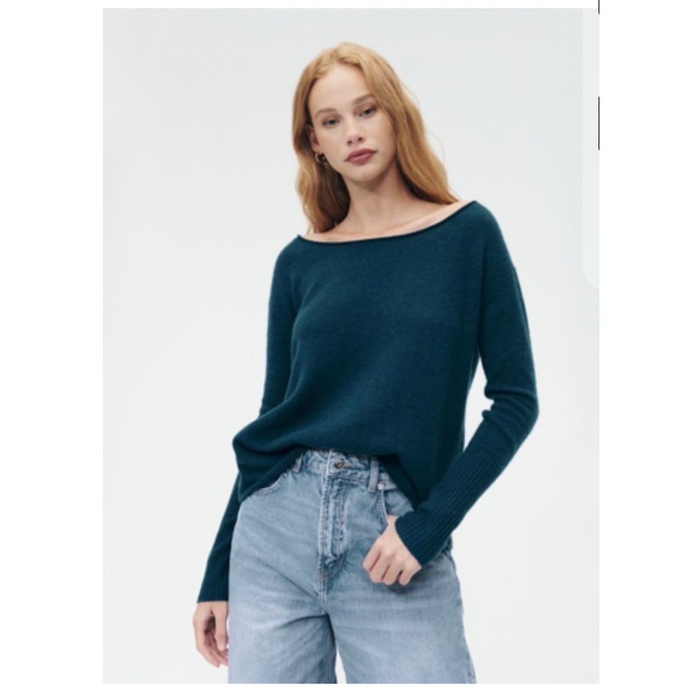 NAADAM 100% Cashmere Boatneck Sweater Peacock Blue XS Quiet Luxury Minimalist
